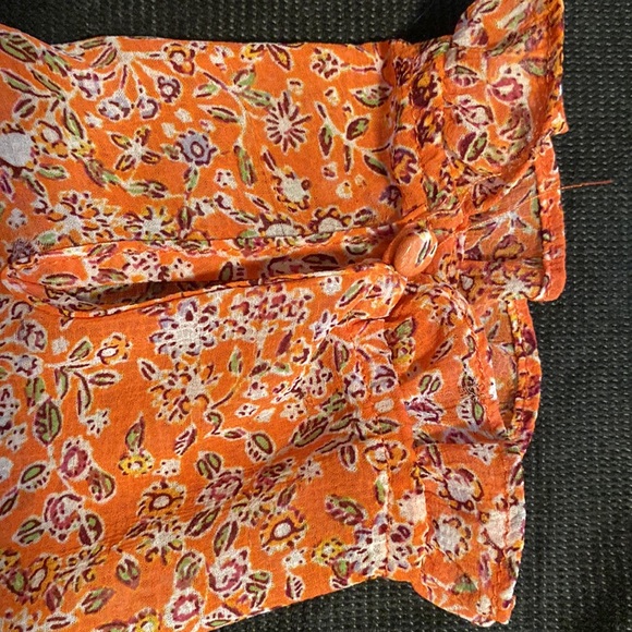 Free People Lela blouse retro inspired floral print orange background - Picture 11 of 16